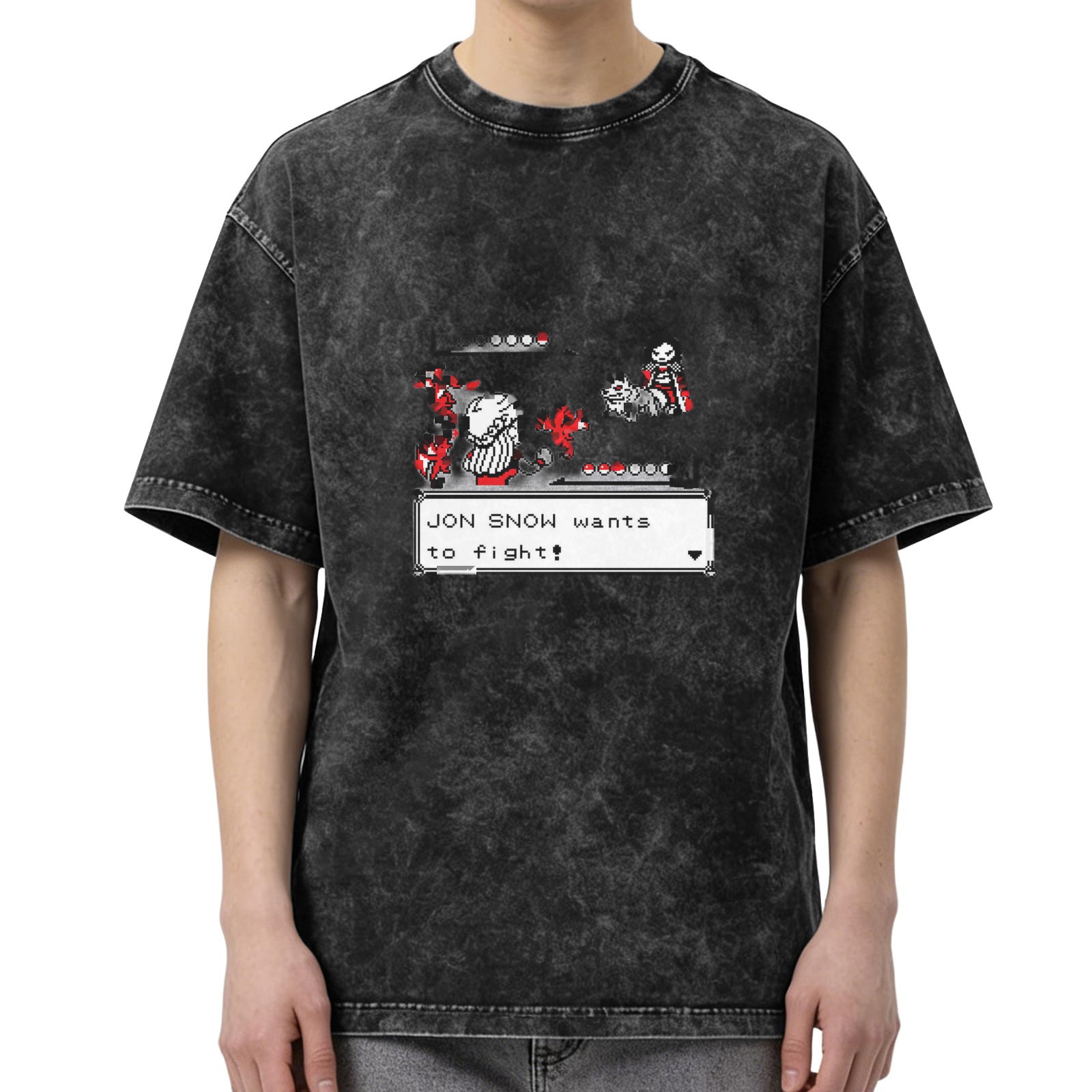 Jon Snow wants to fight retro game graphic acid wash t-shirt