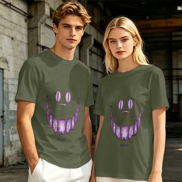 Olive T-Shirt With Purple Monster Face Graphic Print