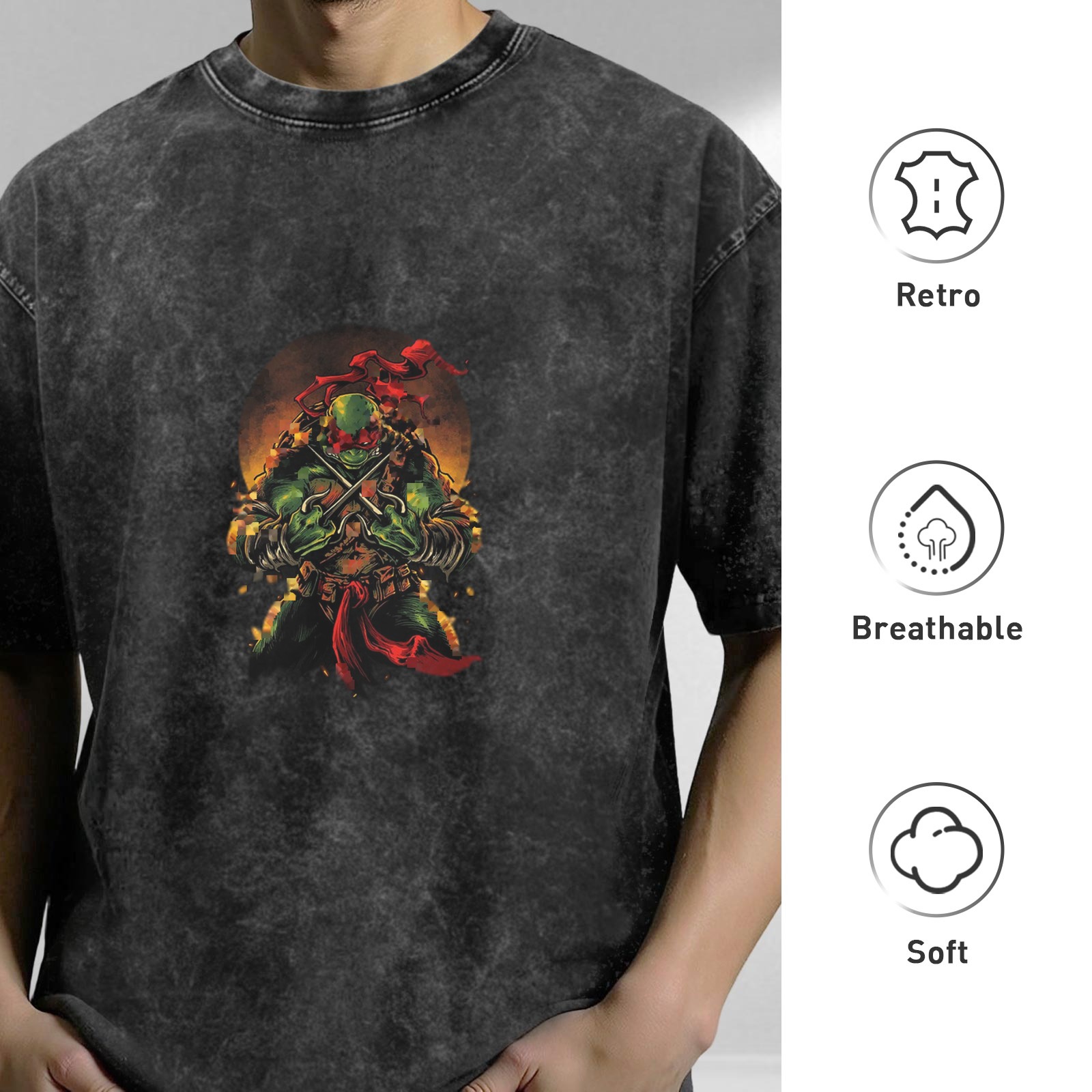 Washed black oversized t-shirt with Raphael Teenage Mutant Ninja Turtles graphic