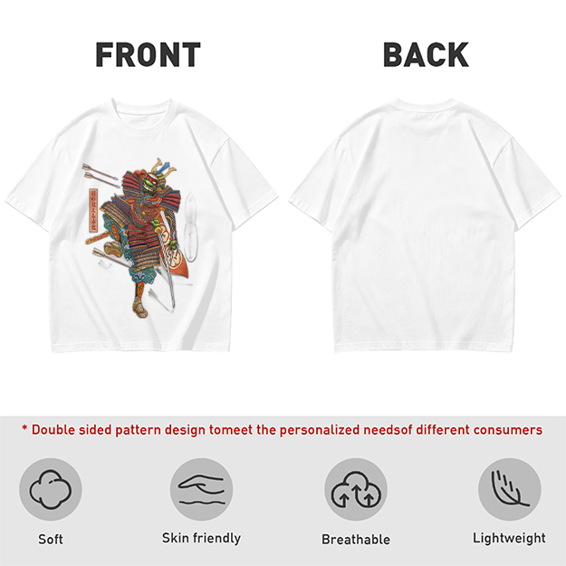 Olive T-shirt with Traditional Samurai Warrior Graphic Print