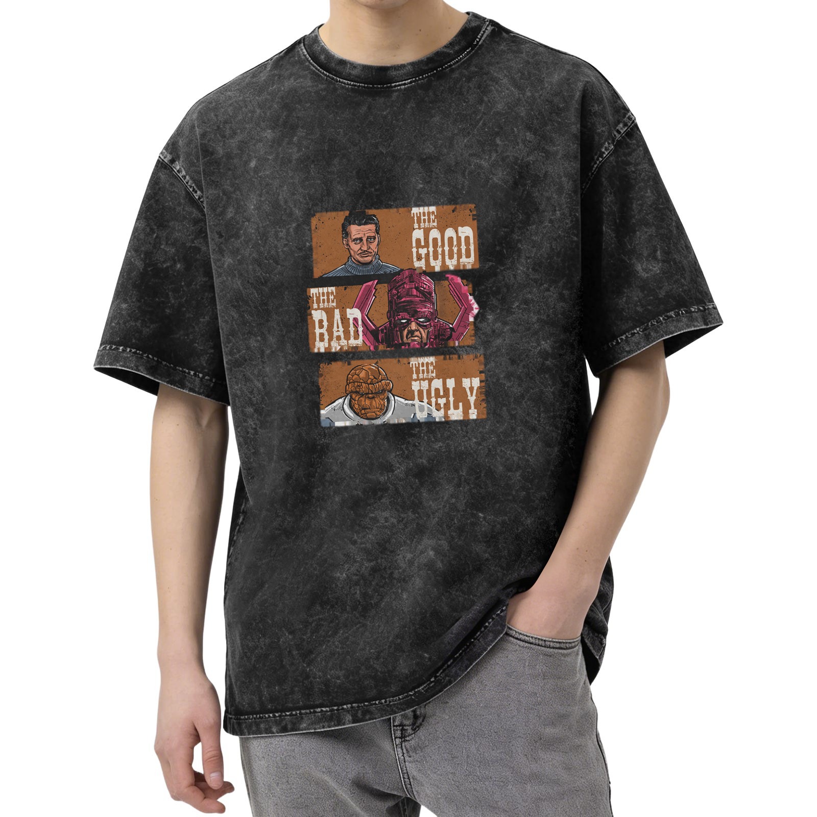 Fantastic Four The Good The Bad The Ugly Graphic Acid Wash T-Shirt