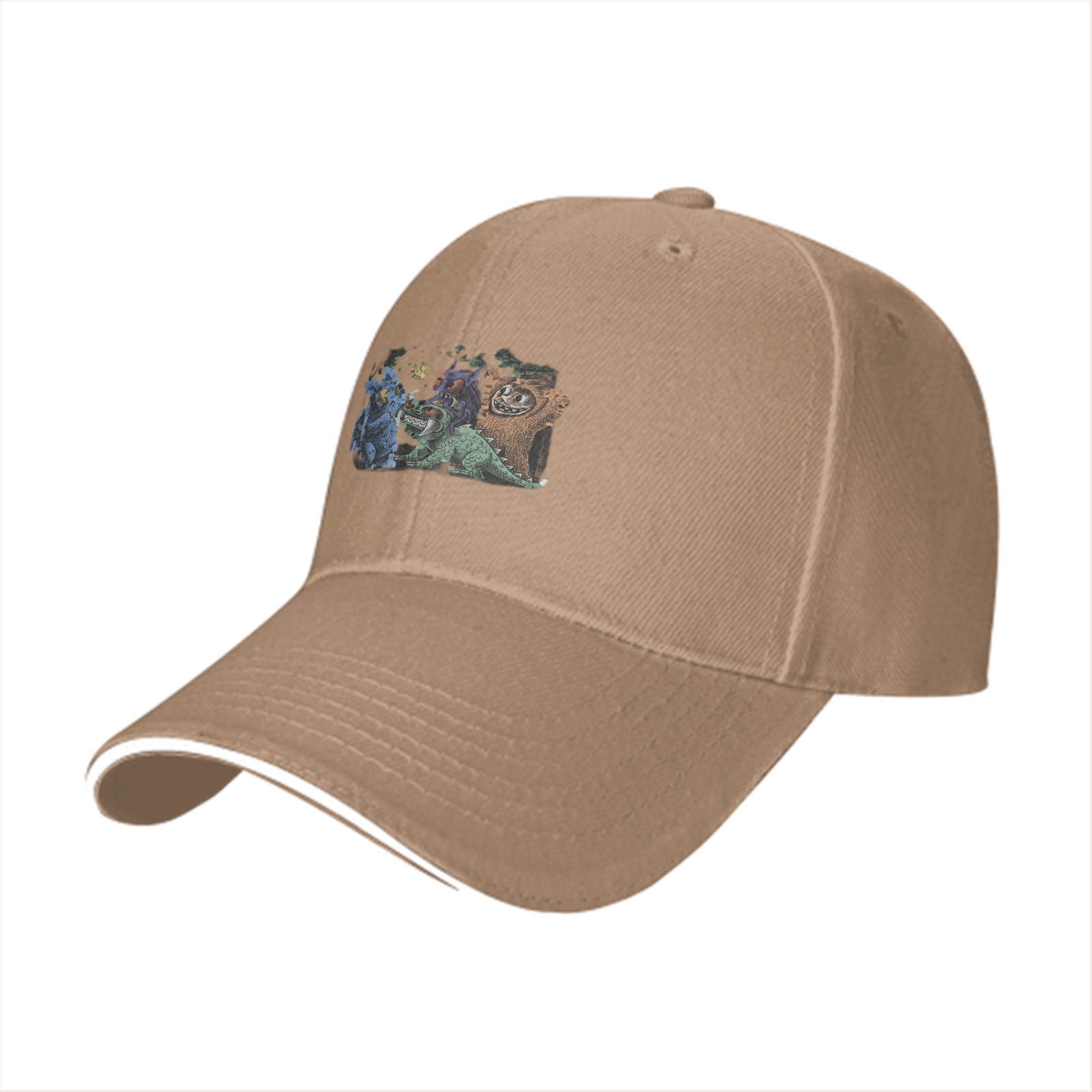 Black Baseball Cap with Fantasy Monster Creature Art Print