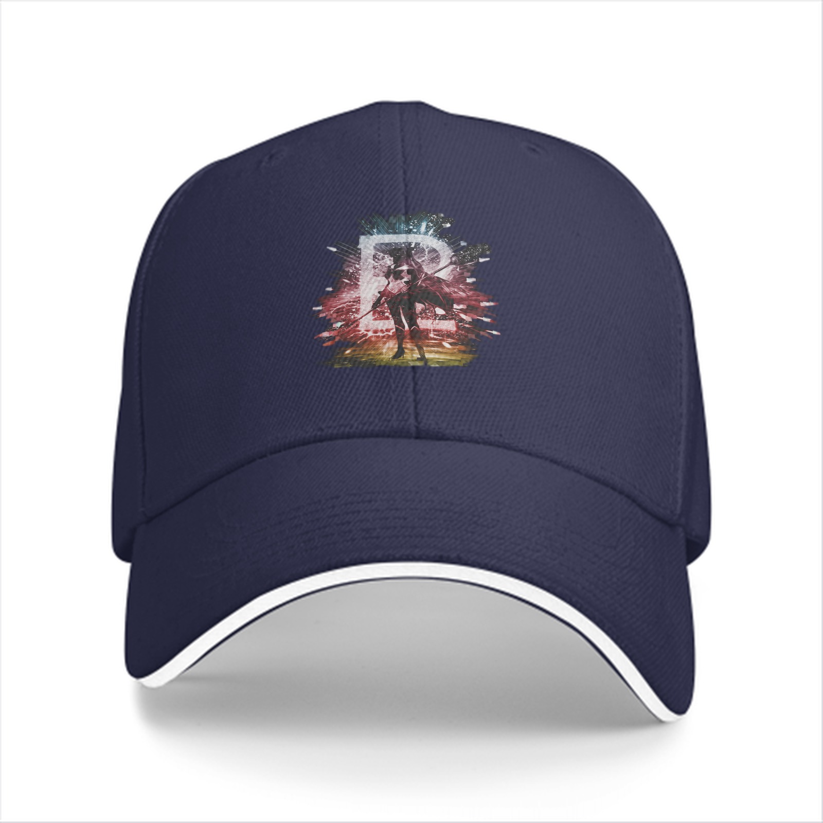 Black Baseball Cap With Abstract Warrior Graphic Print
