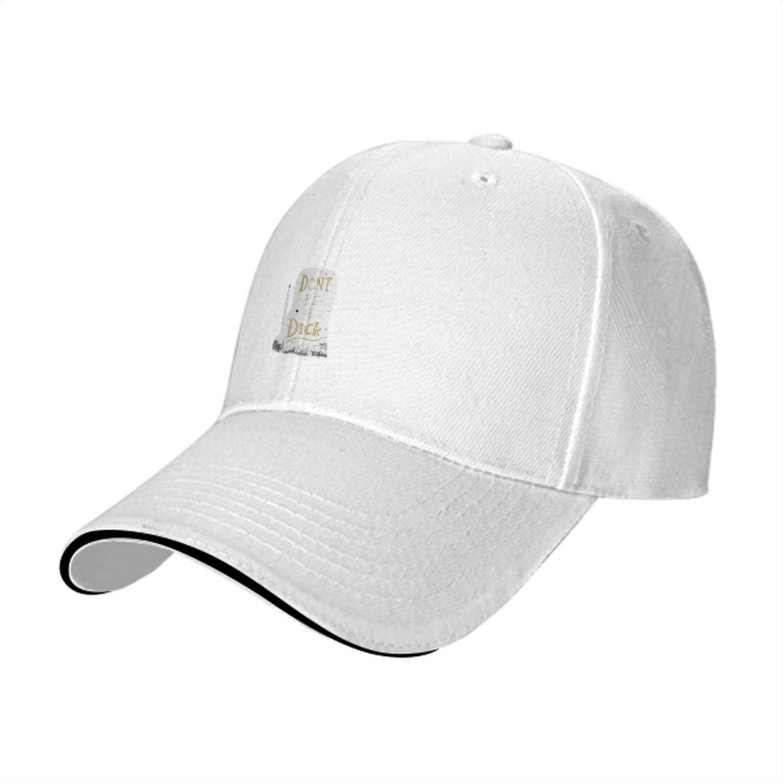 Black baseball cap with humorous tombstone graphic print