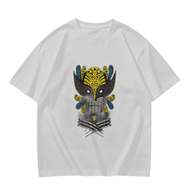 Olive T-Shirt With Ornate Skull Mask Graphic Print