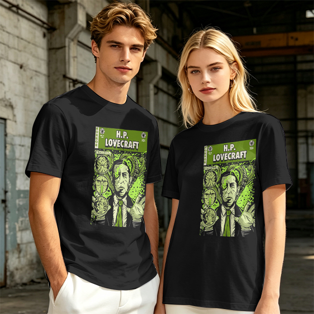 H.P. Lovecraft Comic Print Graphic Olive T-Shirt