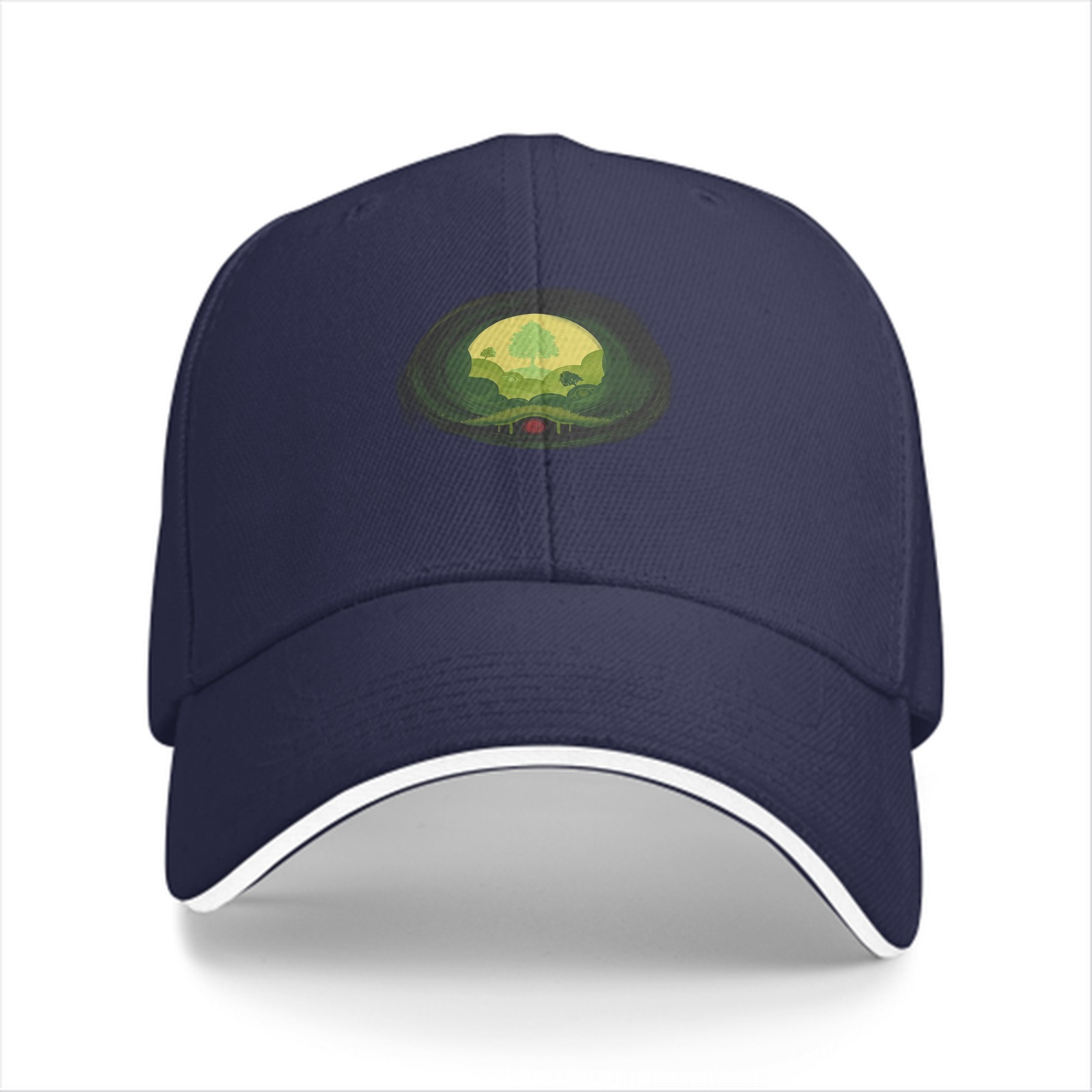 Black Baseball Cap With Nature Landscape Graphic Print