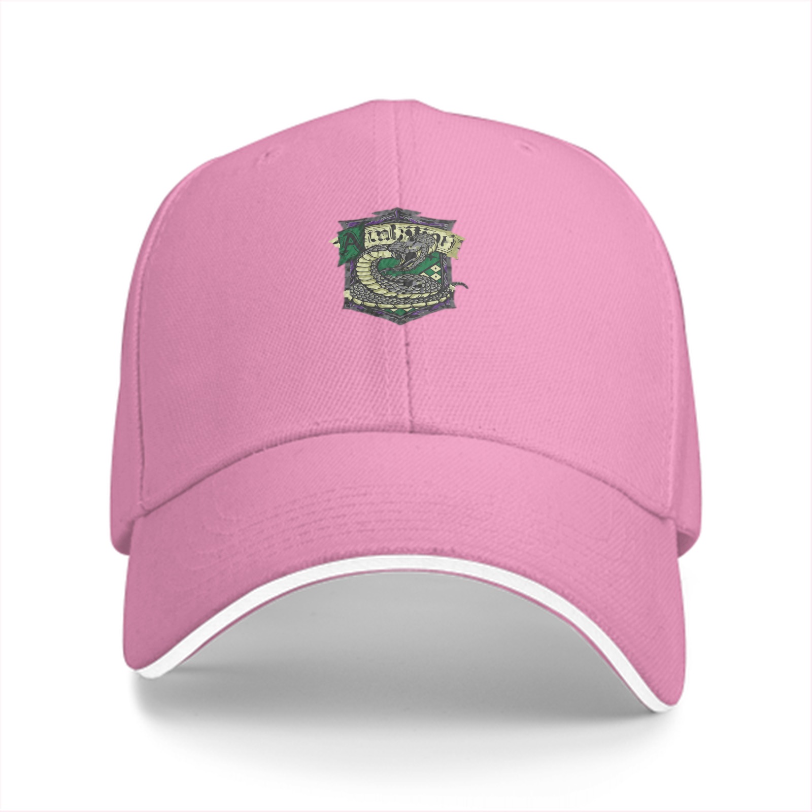 Black baseball cap with Slytherin-style serpent crest emblem