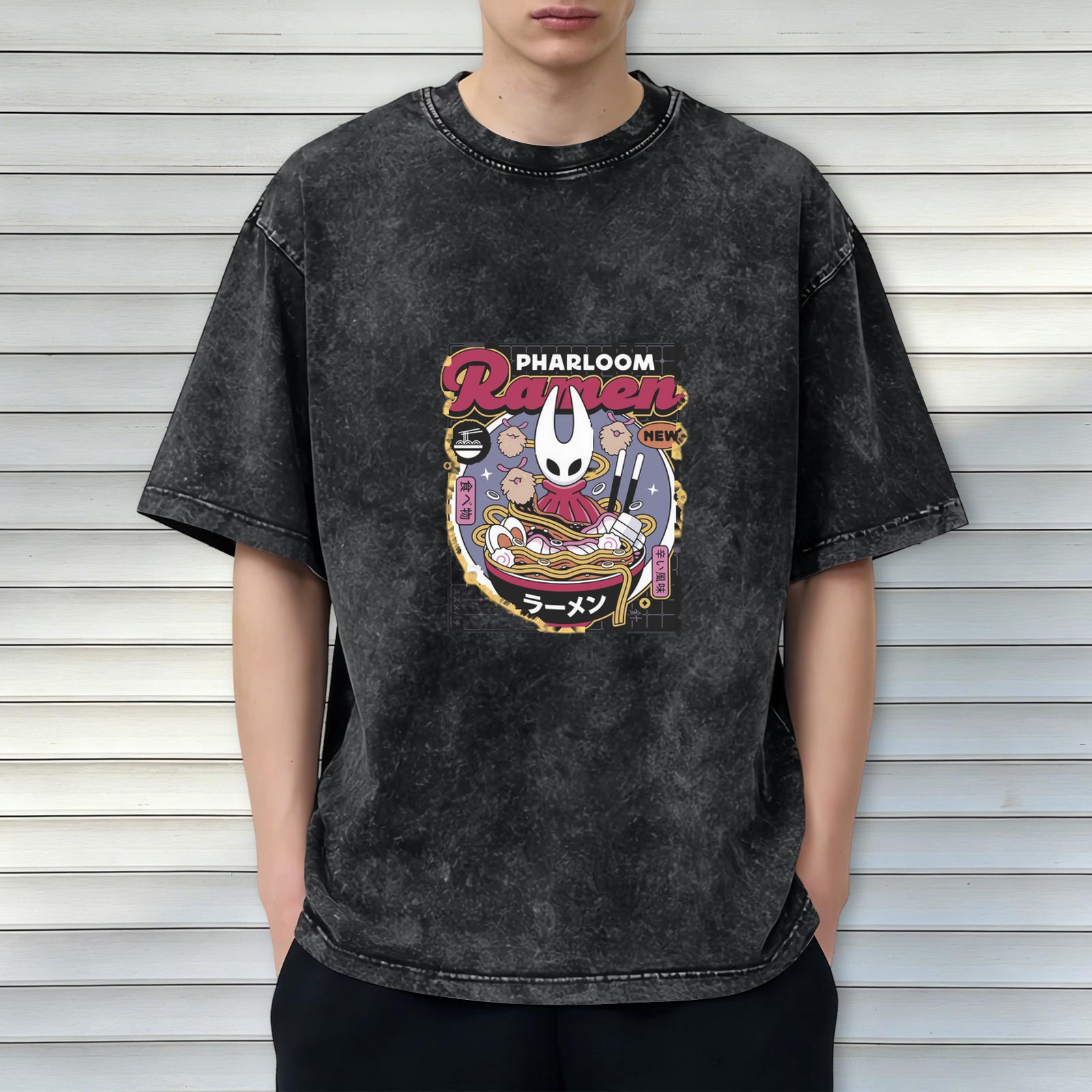 Oversized Acid Wash T-Shirt With Pharloom Ramen Graphic