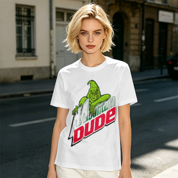 Olive T-Shirt with Grinch Mountain Dude Graphic Print
