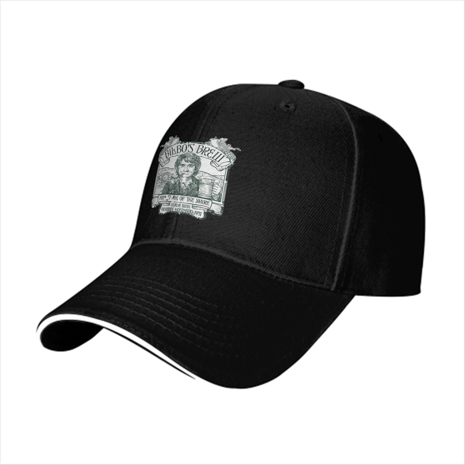 Black baseball cap with Bilbo's Brew Themed Print