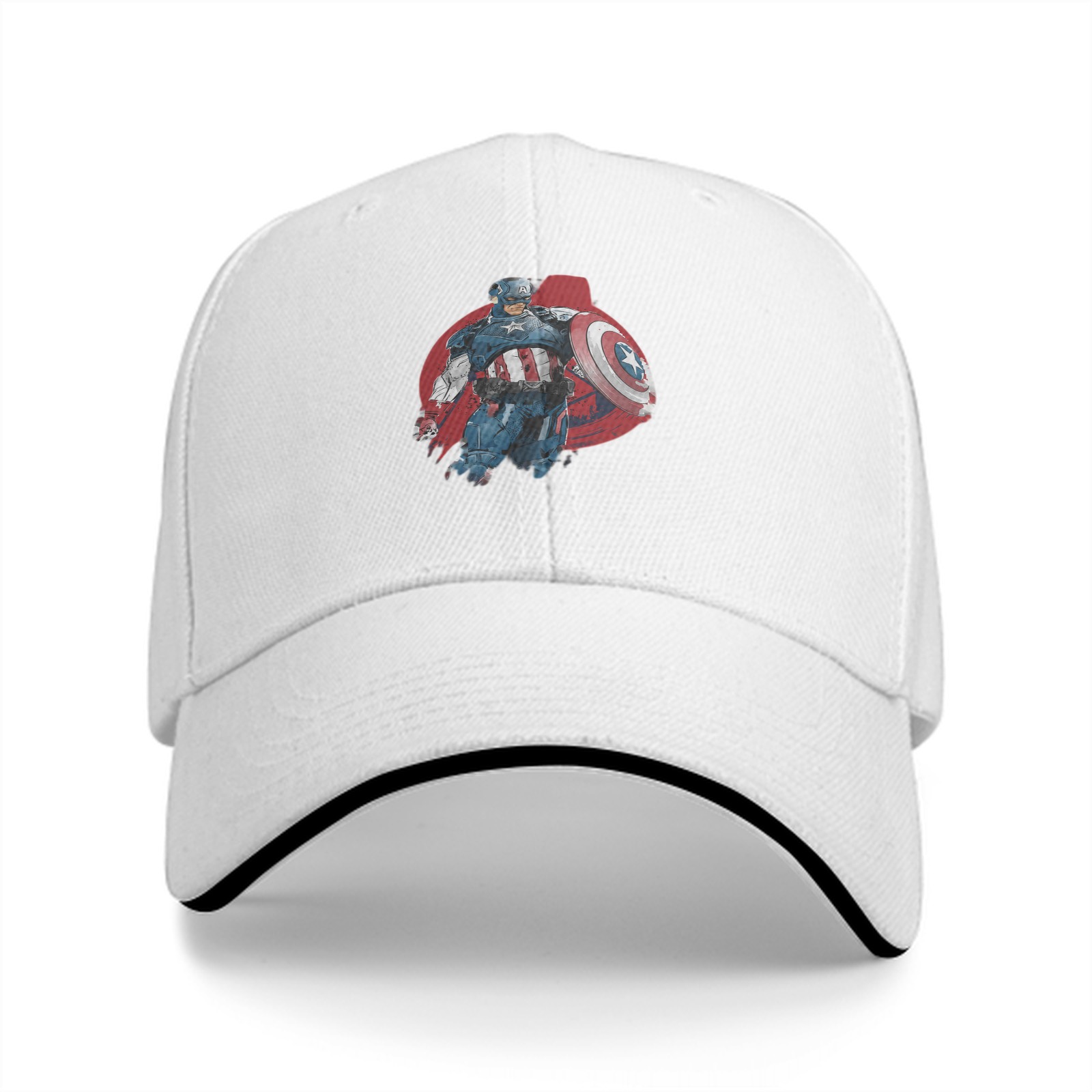 Black Baseball Cap With Captain America Graphic Print