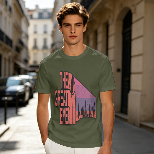 Olive T-Shirt with The Great Eye Sunset Graphic Print