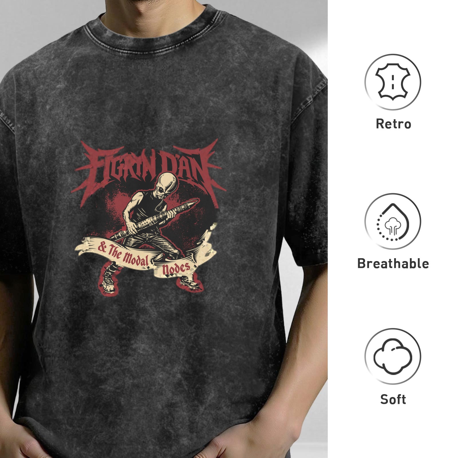 Fingrin Dan & The Modal Nodes Alien Guitar Player Band T-Shirt