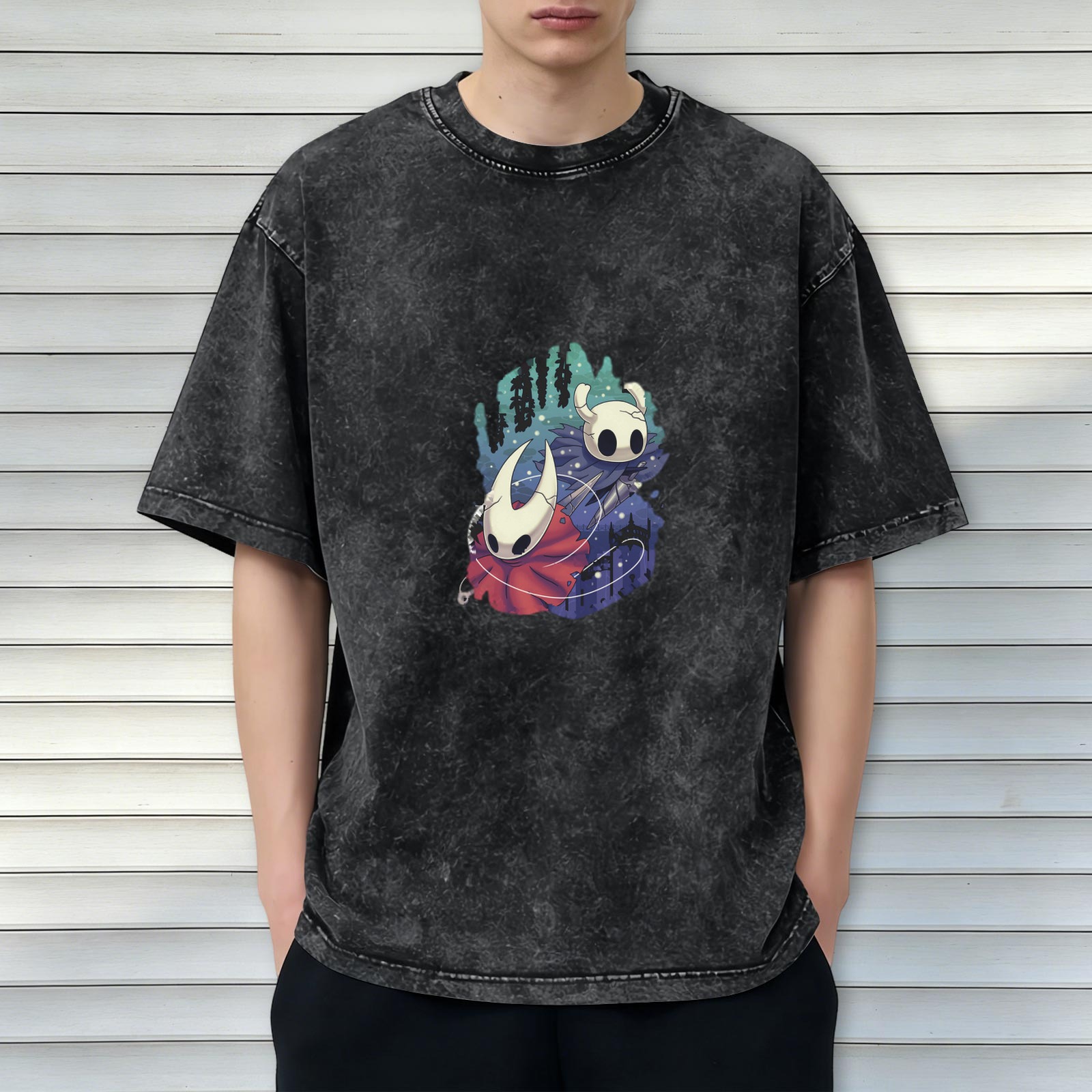 Hollow Knight Characters Graphic Washed Black T-Shirt