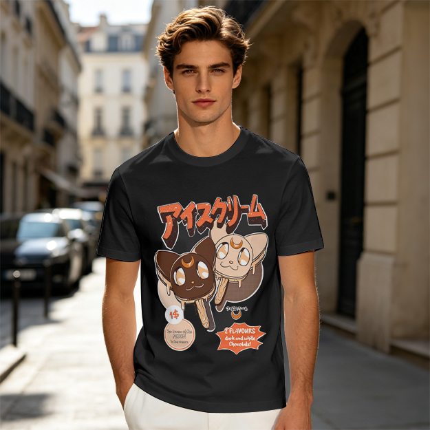 Olive T-shirt with cat ice cream popsicle graphic print