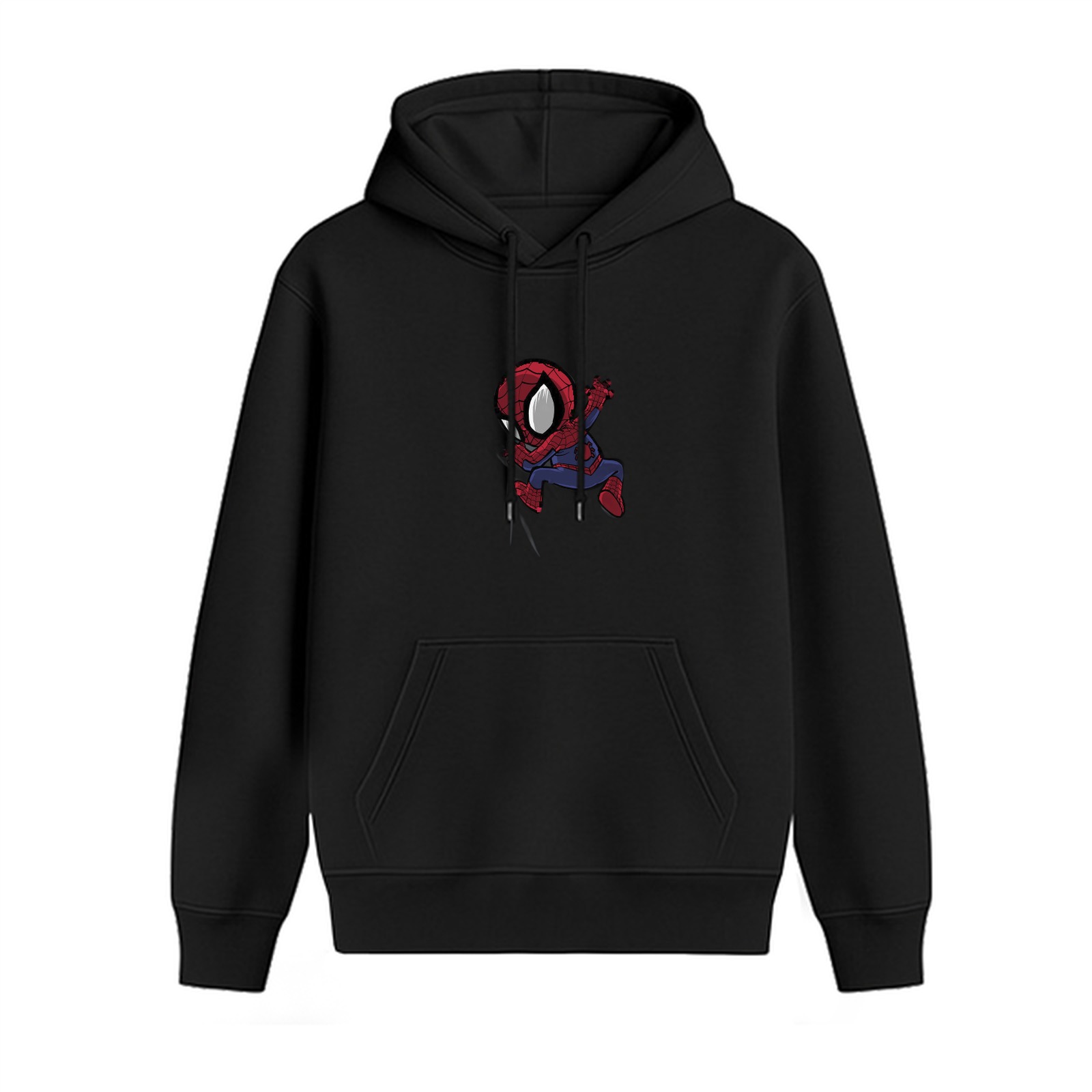Black hoodie with chibi Spider-Man graphic print