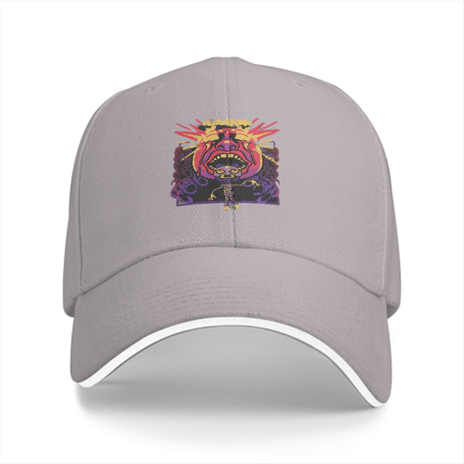 Black Baseball Cap With Psychedelic Monster Graphic Print