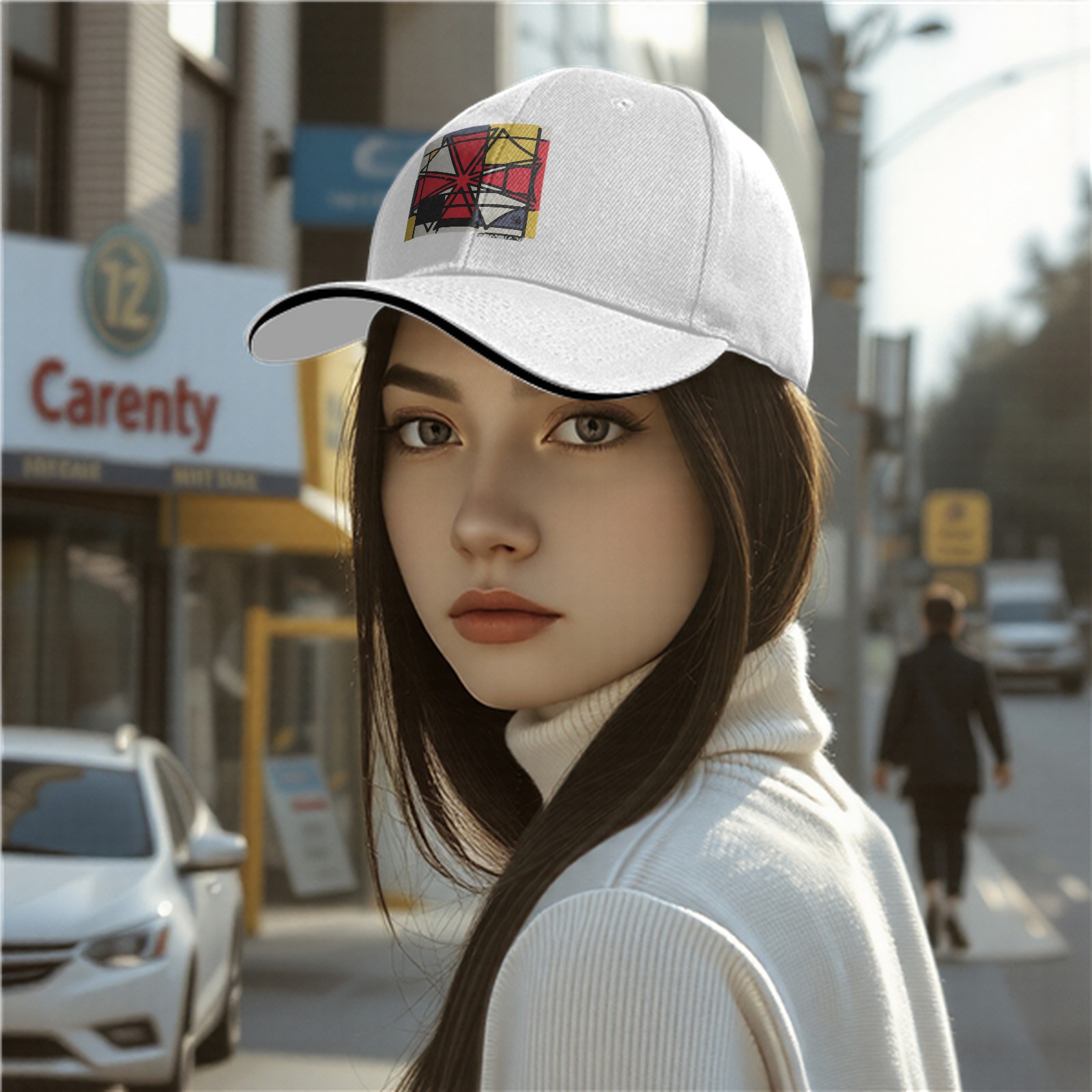 Black Baseball Cap With Abstract Geometric Art Print
