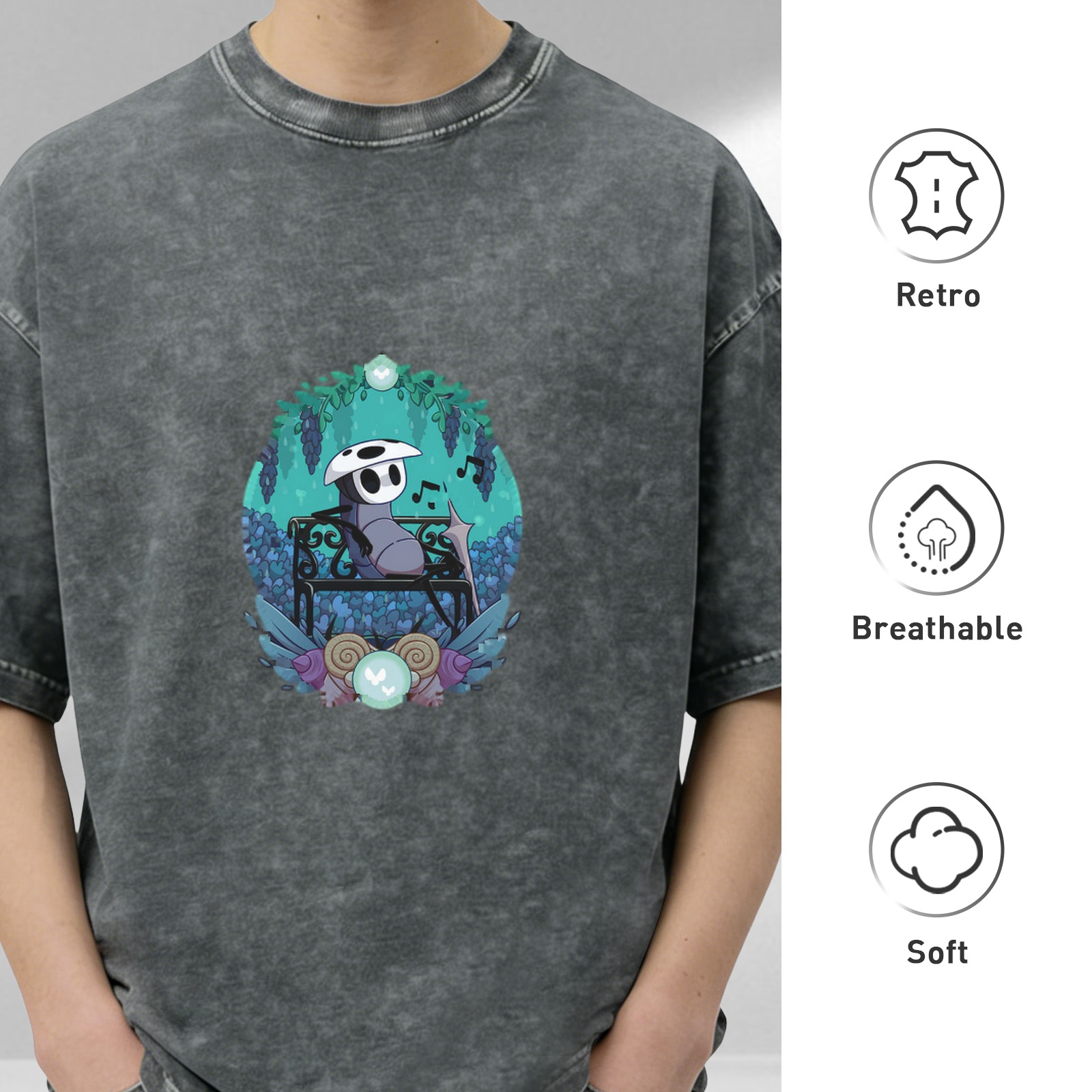 Hollow Knight Quirrel on Bench Graphic Stonewashed Black T-Shirt