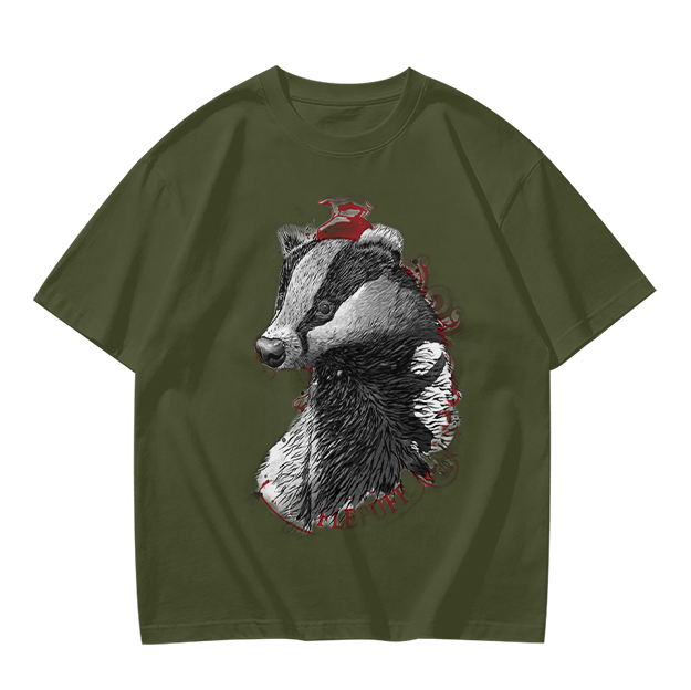 Olive Green T-Shirt With Detailed Badger Graphic Print