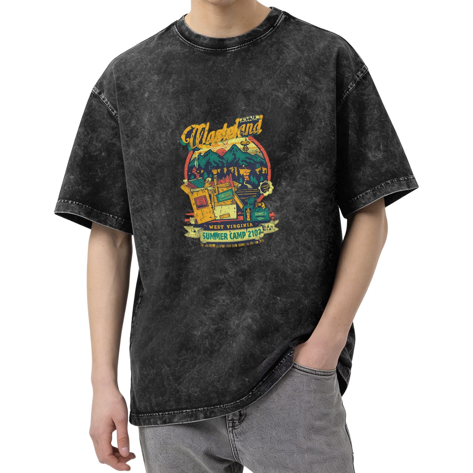 Wasteland West Virginia Summer Camp 2102 Graphic Acid Wash T-Shirt