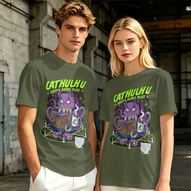 Cathulhu Coffee Books Bliss Cat Octopus Graphic T-Shirt