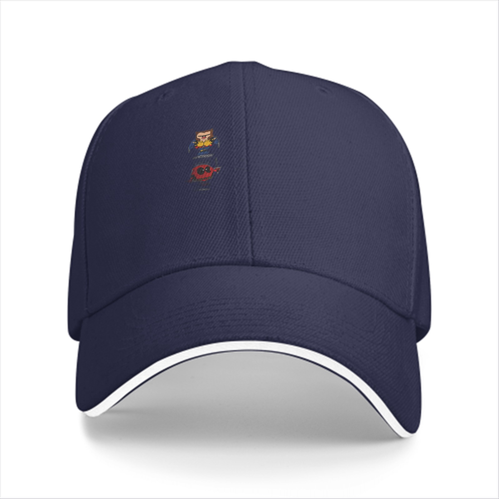 Black Baseball Cap With Small Character Graphic Print