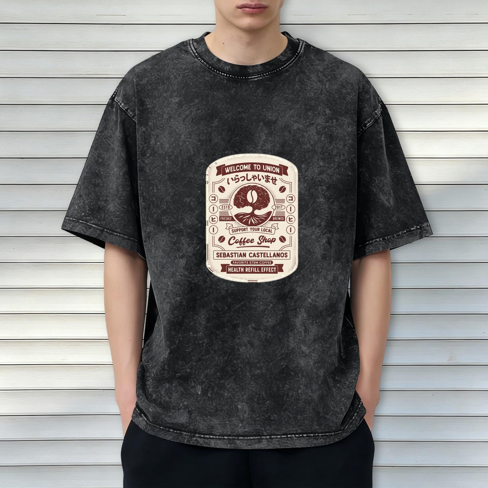 Vintage Union Coffee Shop Graphic Acid Wash T-Shirt