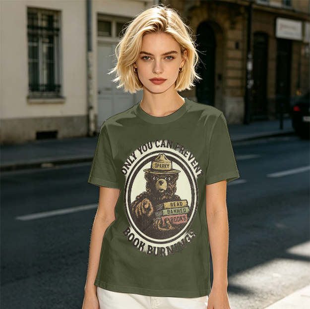 Only You Can Prevent Book Burnings Bear T-Shirt Art