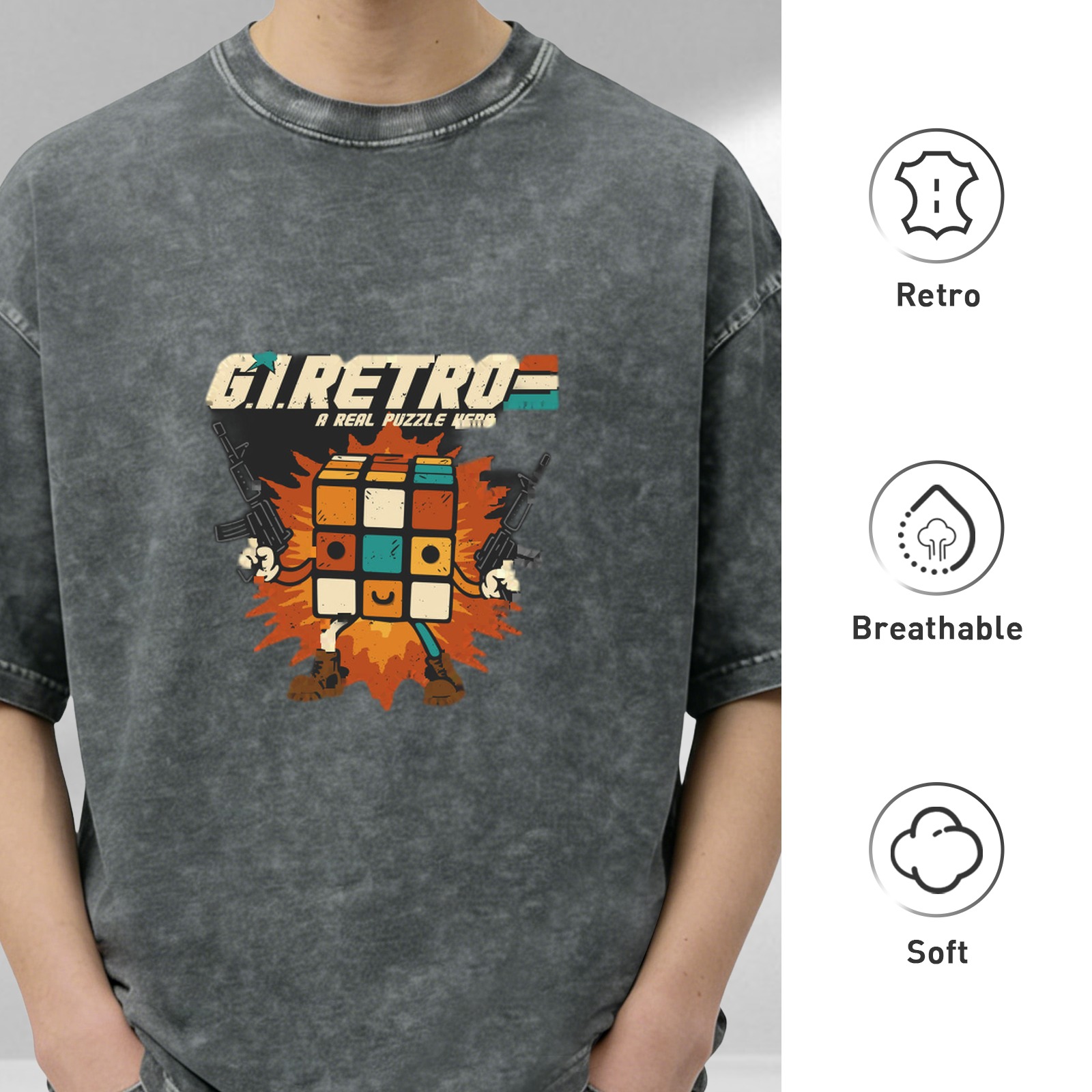 G.I. Retro Rubik's Cube Character Graphic T-Shirt