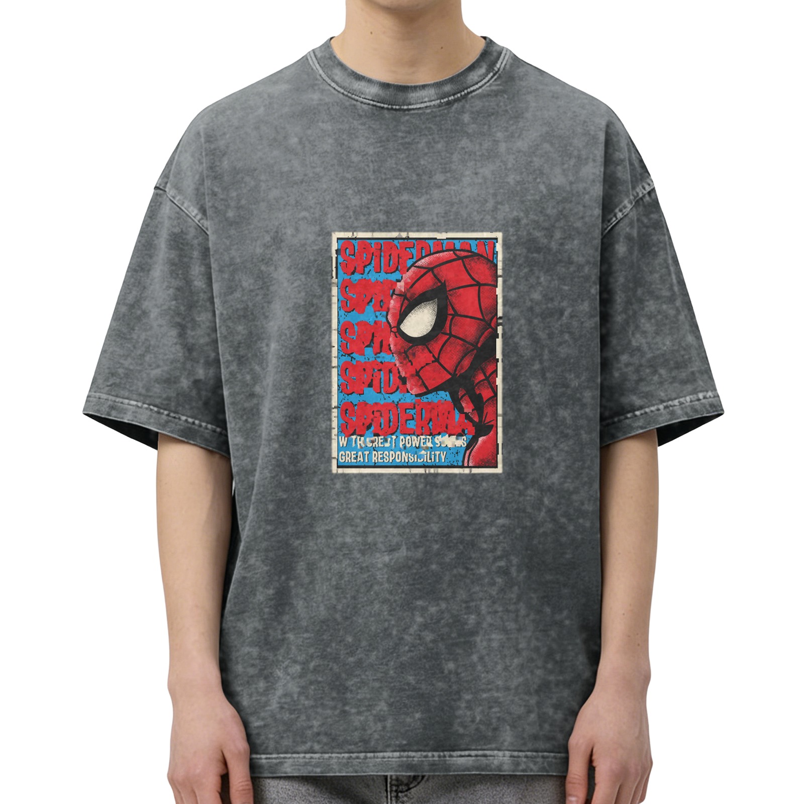 Washed Black Spider-Man Graphic Oversized T-Shirt