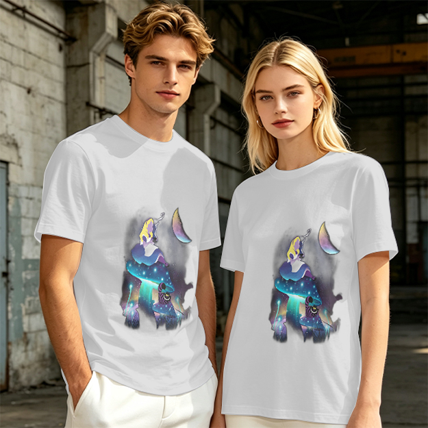 Olive T-Shirt with Alice in Wonderland Galaxy Mushroom Art