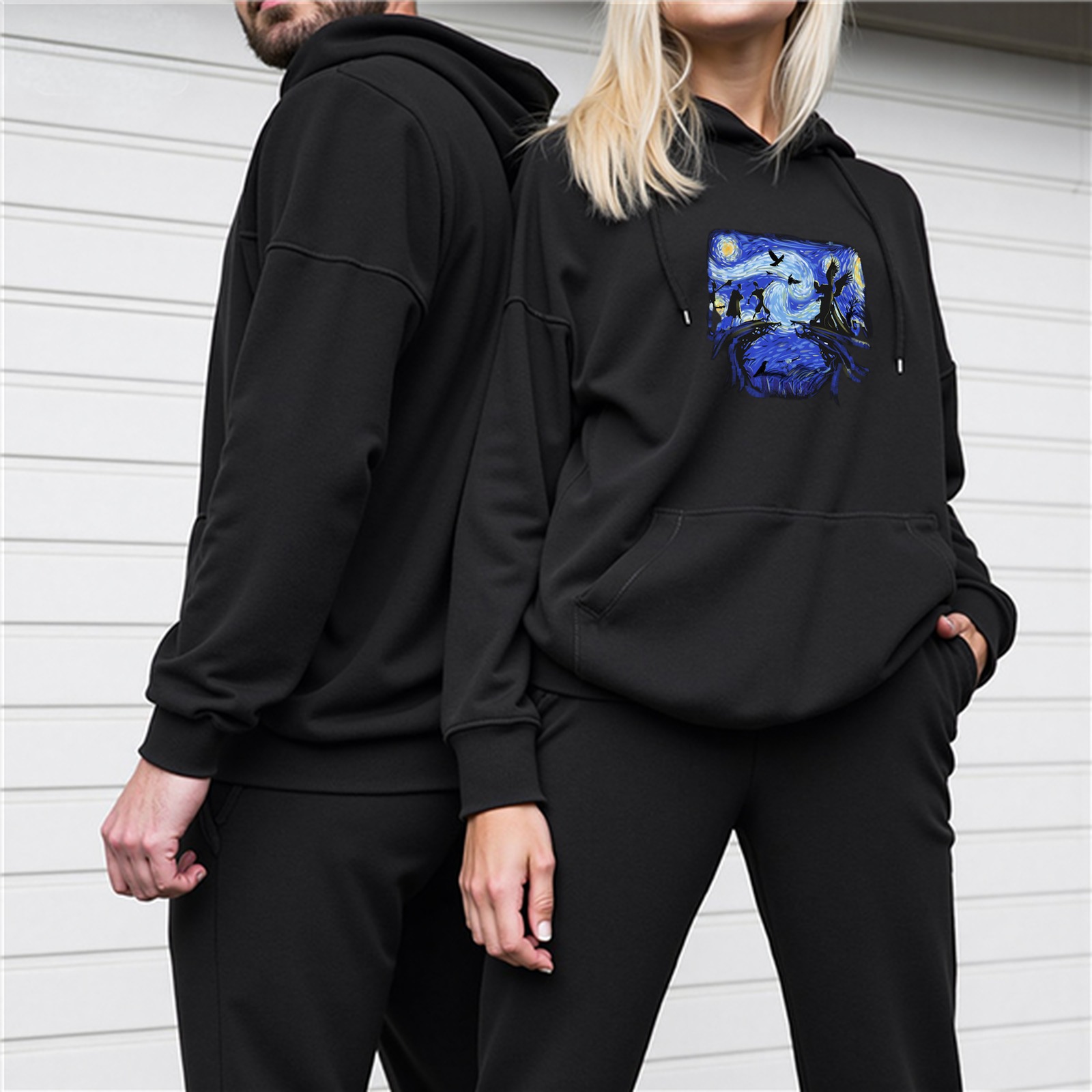 Black Hoodie With Starry Night Inspired Art Print
