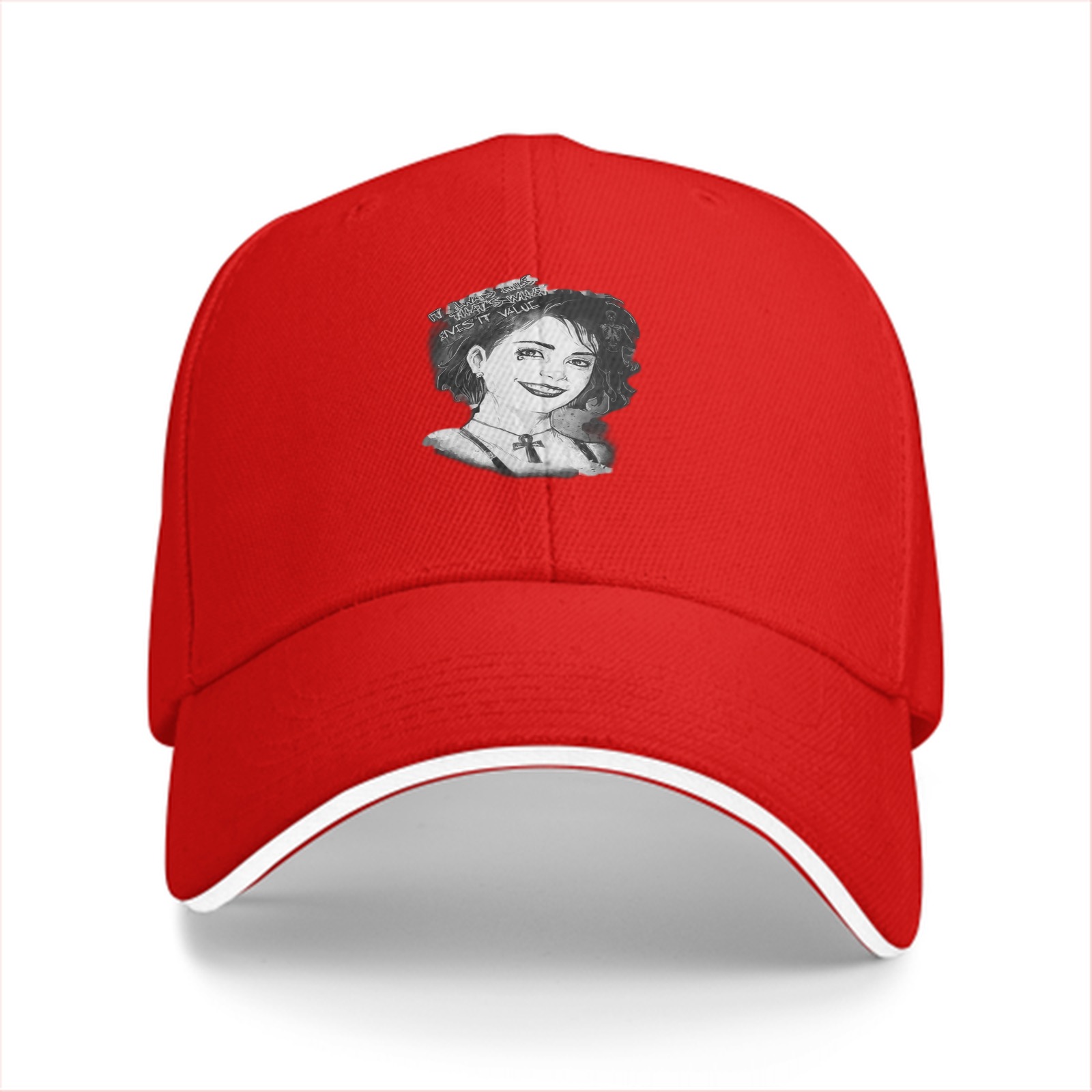 Black Baseball Cap With Monochrome Portrait Print