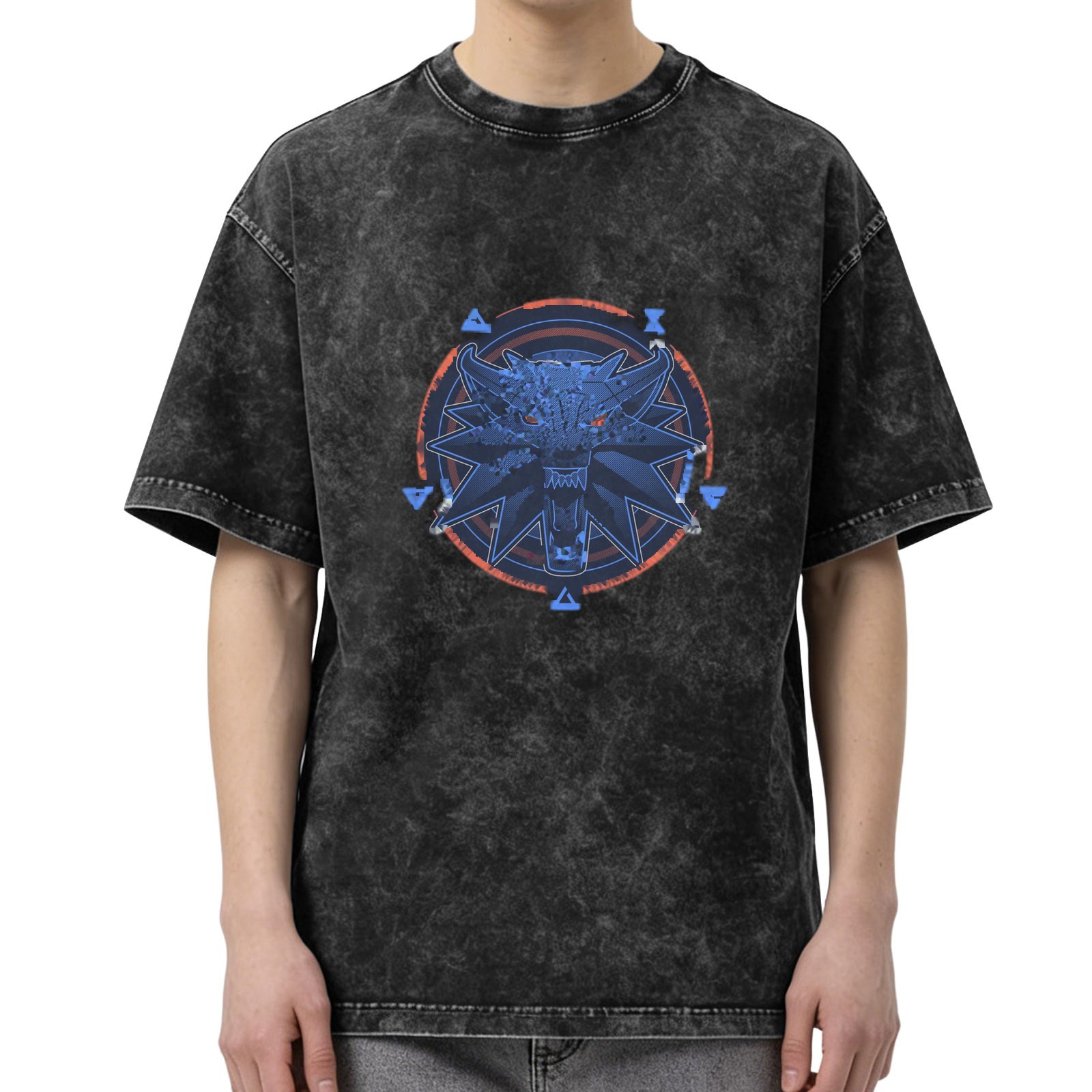 Witcher Wolf Medallion Graphic Stonewashed Black T-Shirt