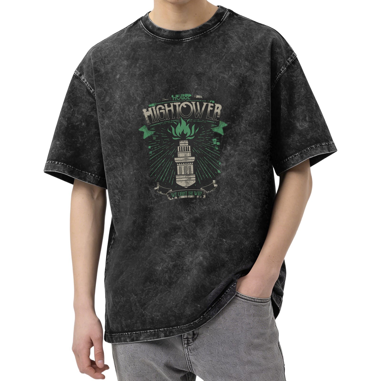 Vintage Washed Graphic T-Shirt with Hightower Torch Design