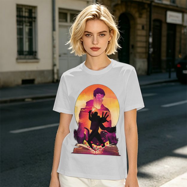 Olive T-Shirt With Fantasy Sunset Silhouette Graphic Print