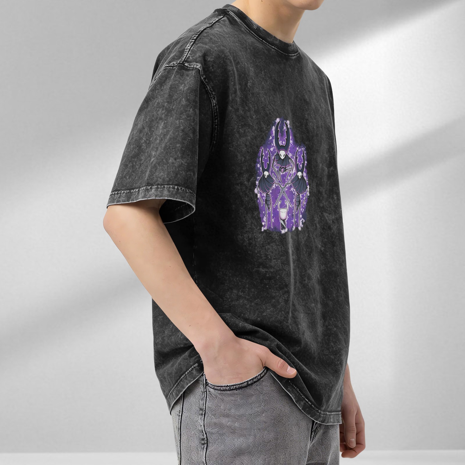 Hollow Knight Mantis Lords Graphic Oversized Washed Black T-Shirt