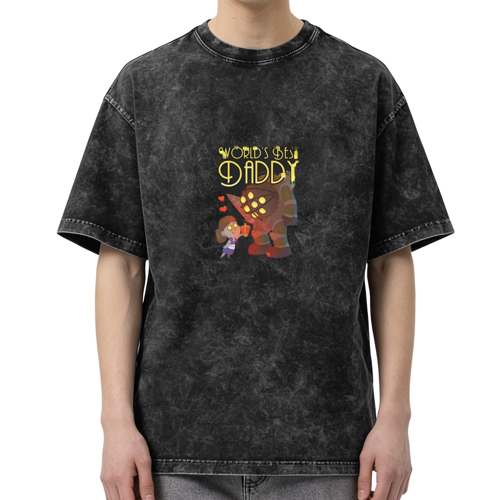 Bioshock Big Daddy & Little Sister 'World's Best Daddy' Acid Wash T-Shirt