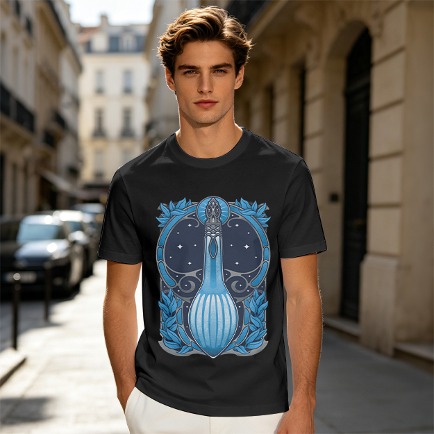 Olive T-Shirt With Art Nouveau Celestial Lute Graphic Print