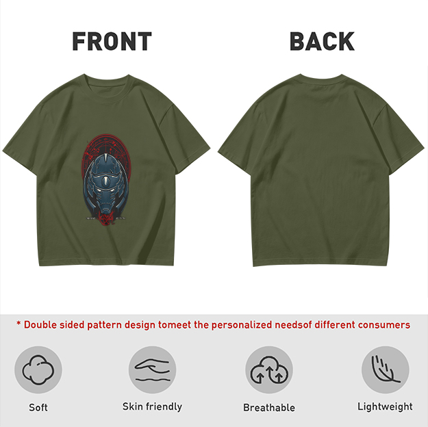 Olive T-Shirt With Futuristic Alien Helmet Graphic Print