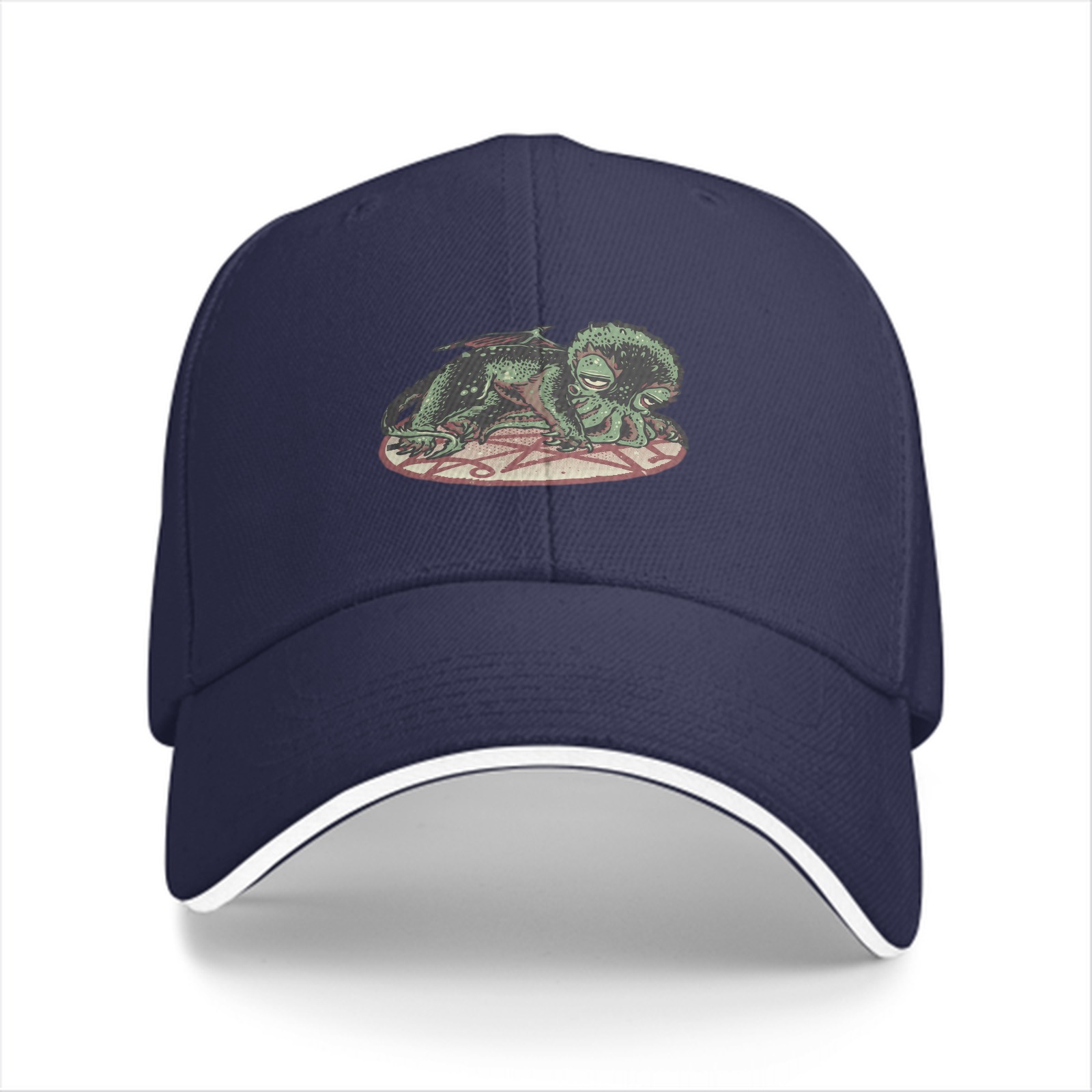 Black baseball cap with sleeping Cthulhu on occult symbol