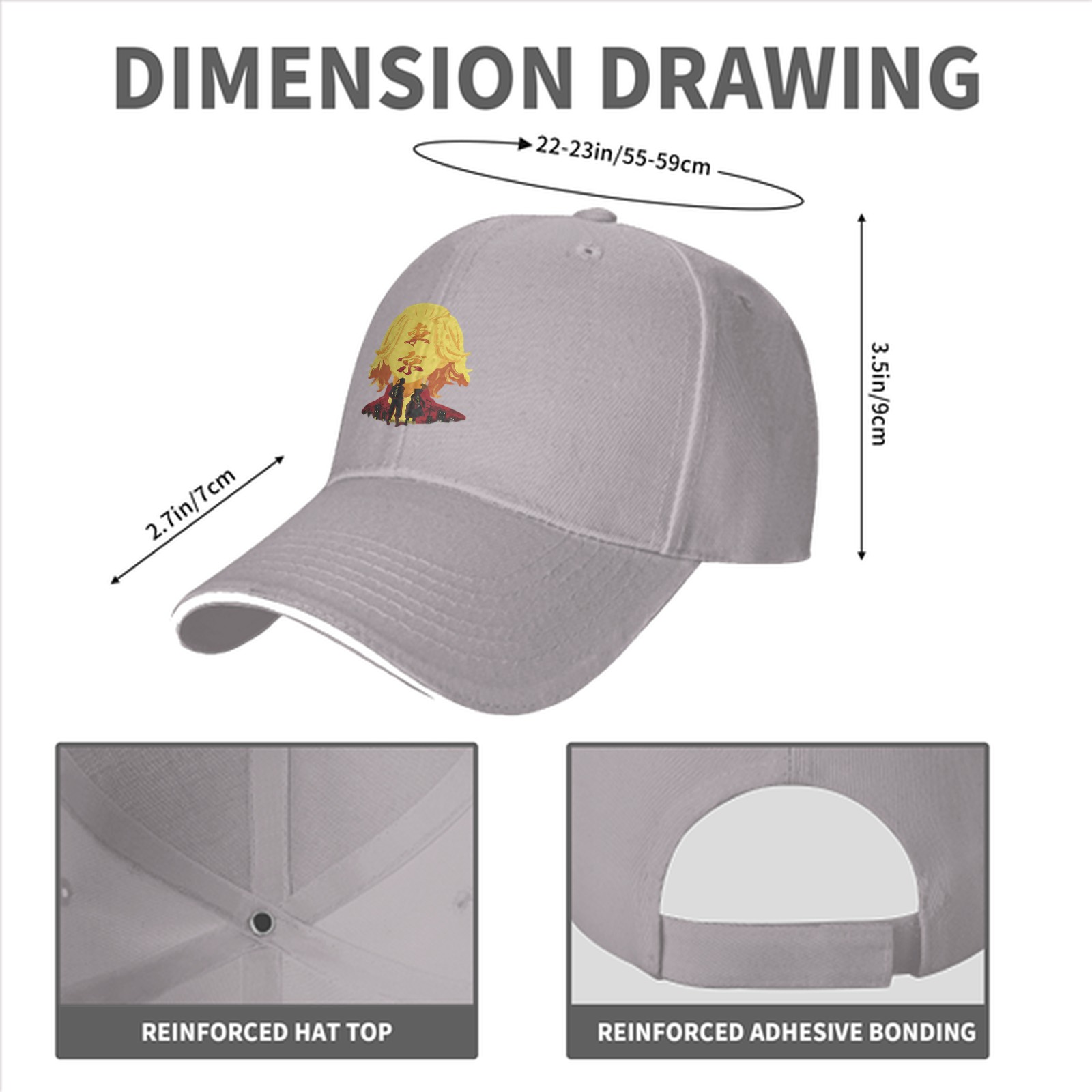 Black baseball cap with Tokyo Revengers anime graphic print