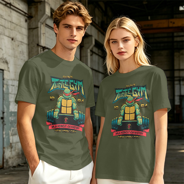 Olive T-shirt with Teenage Mutant Ninja Turtle Gym Print