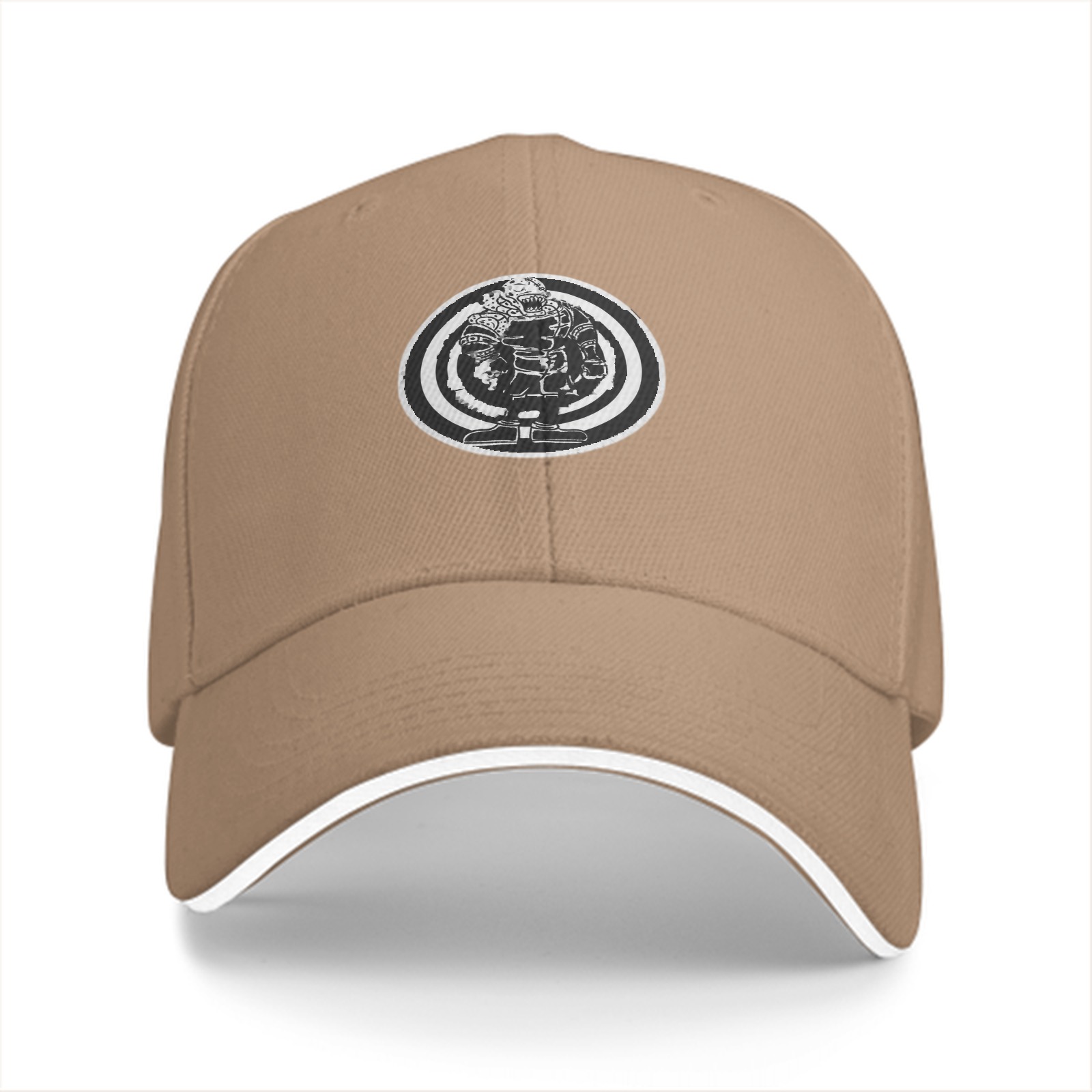 Black Baseball Cap With Circular Monster Graphic Print