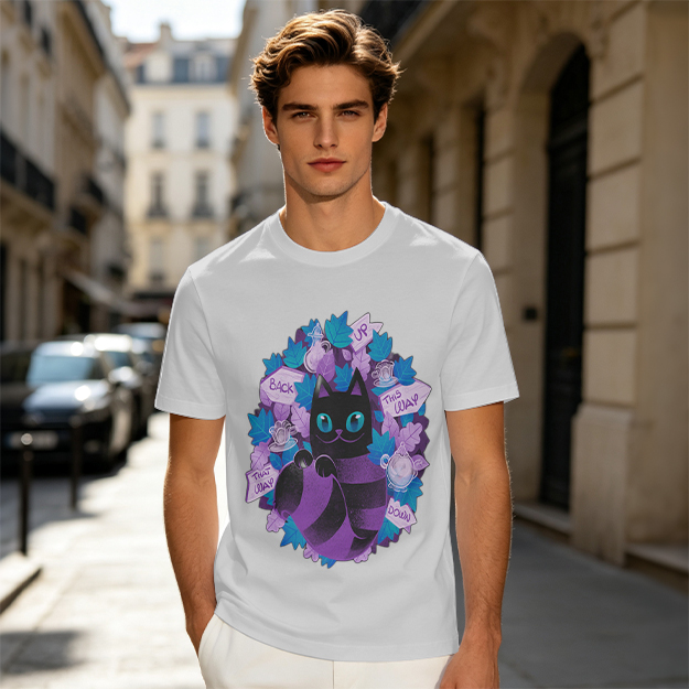 Olive T-Shirt With Whimsical Cheshire Cat Wonderland Art