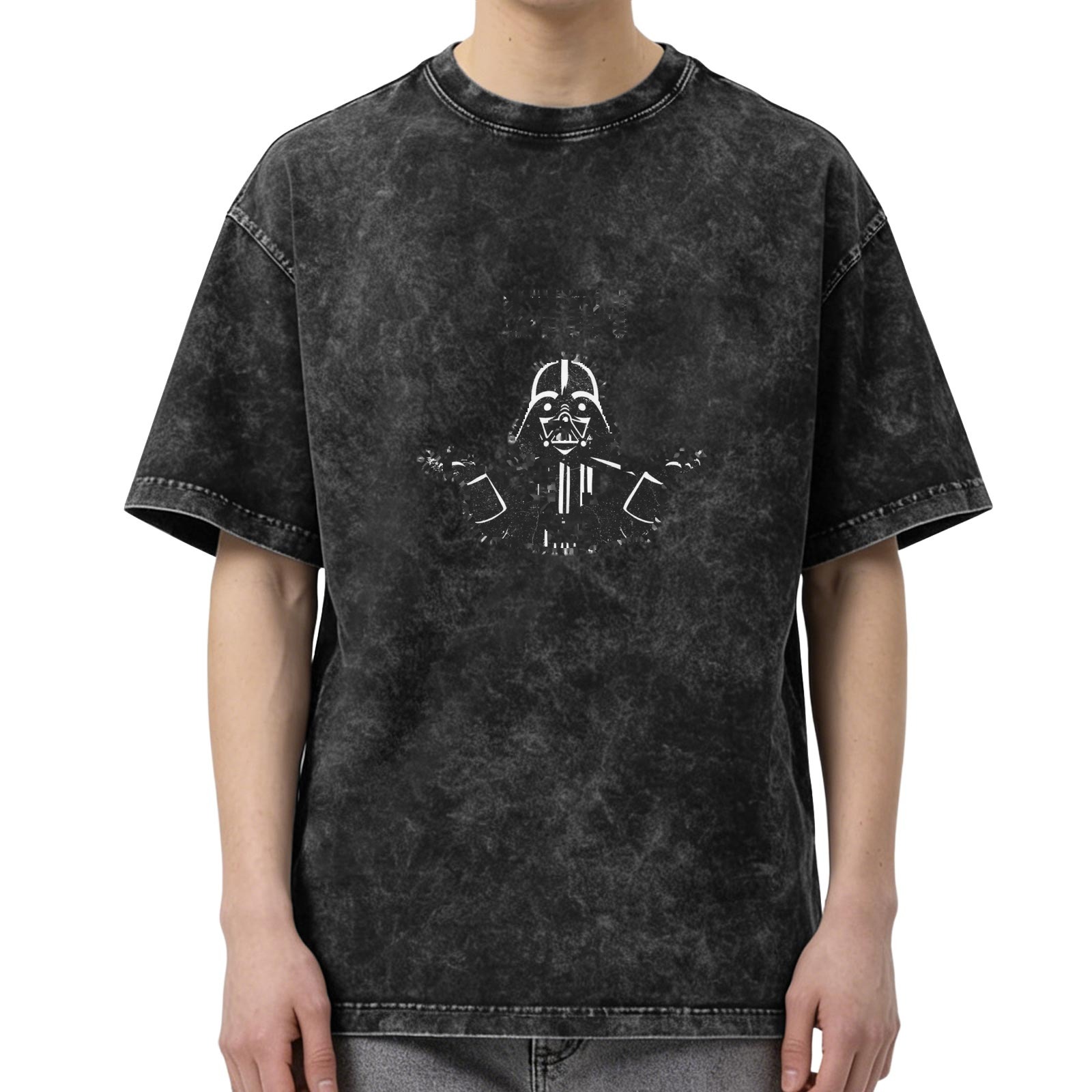 Oversized Dark Wash T-Shirt With Darth Vader Graphic