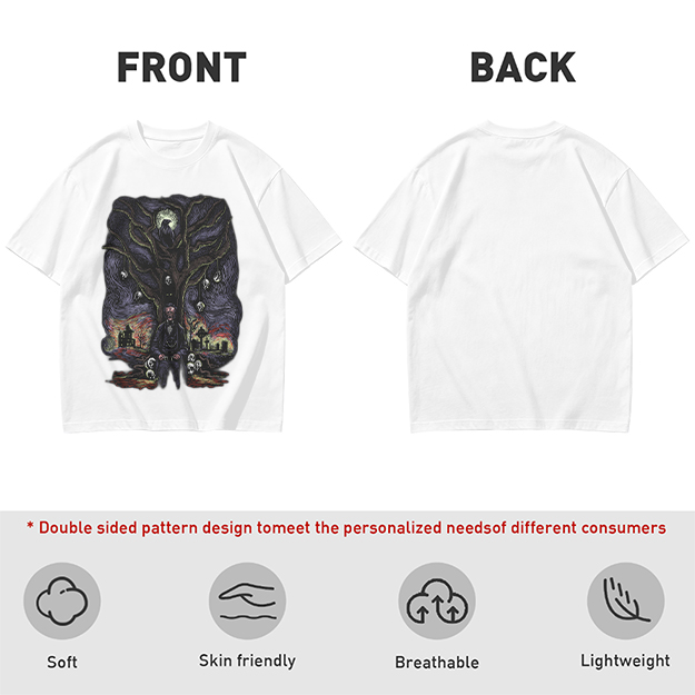 Olive t-shirt with gothic tree raven and graveyard graphic