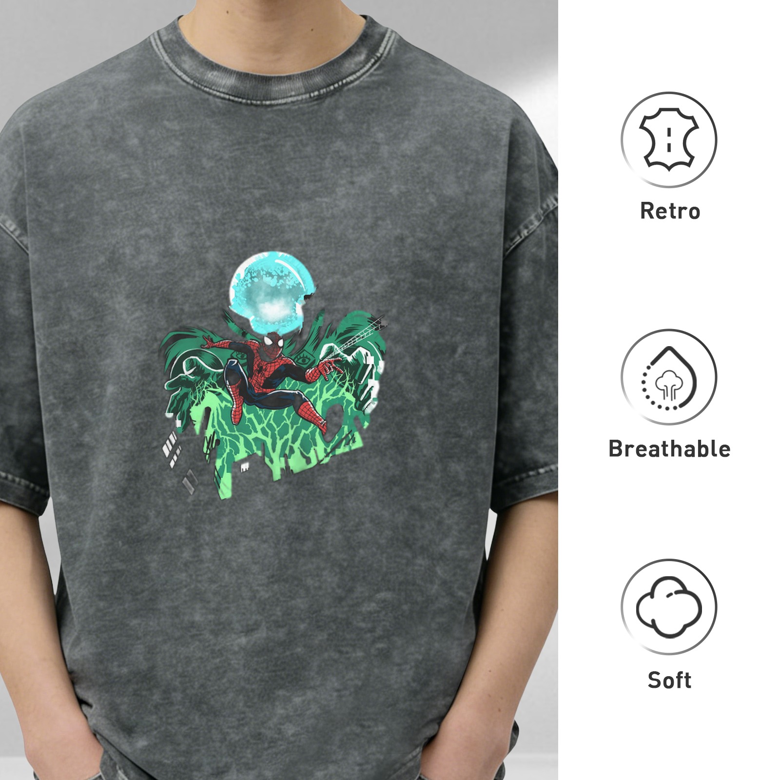 Oversized Spider-Man Graphic Washed Cotton T-Shirt